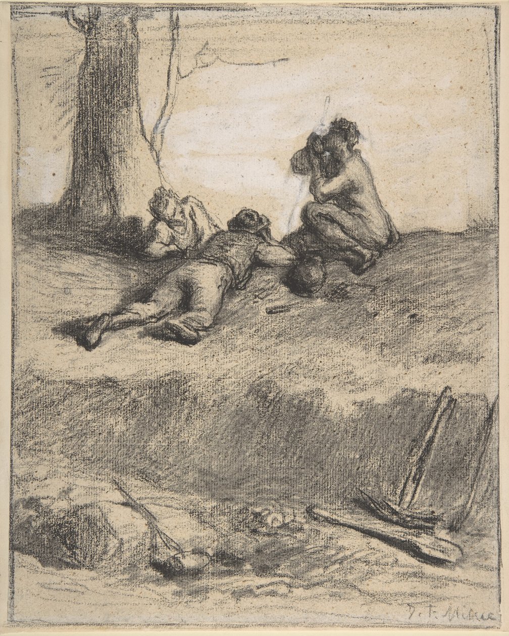 Wegwerkers tijdens de lunch, ca. 1850-52 door Jean Francois Millet