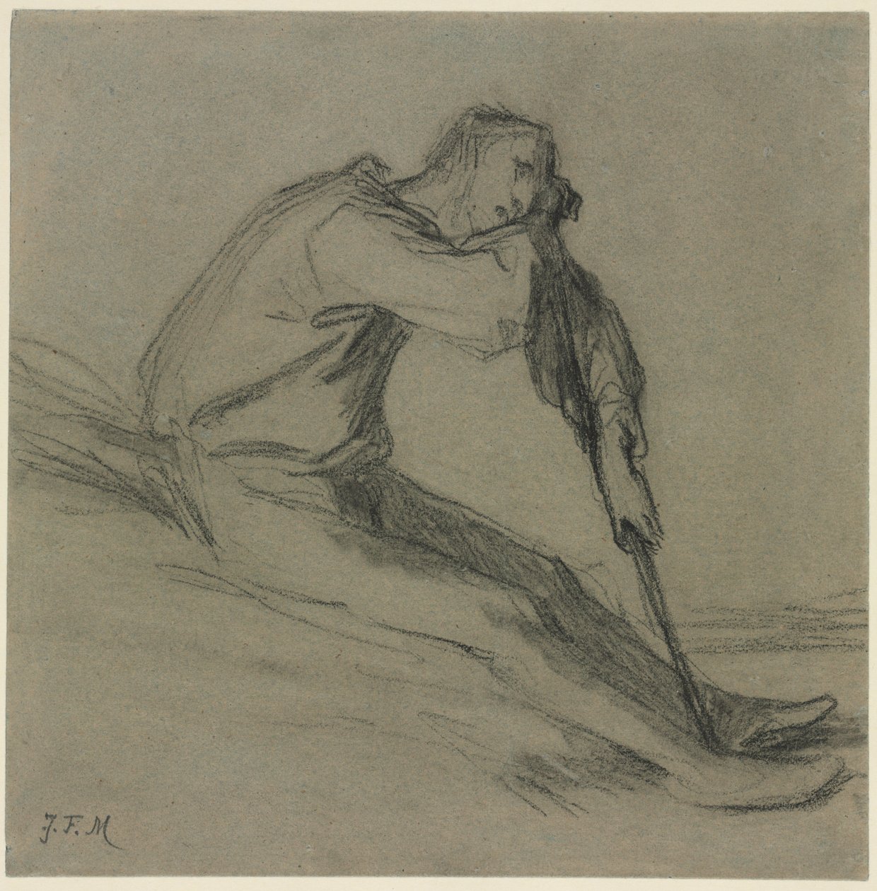 Zittende boer rustend op een hak door Jean Francois Millet
