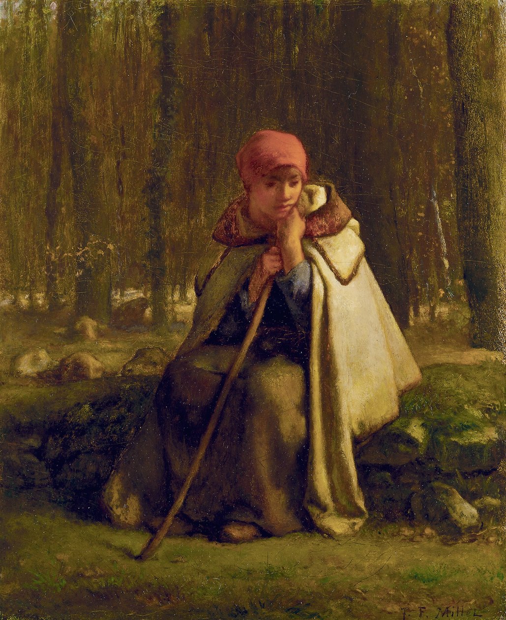 Zittende Herderin door Jean Francois Millet