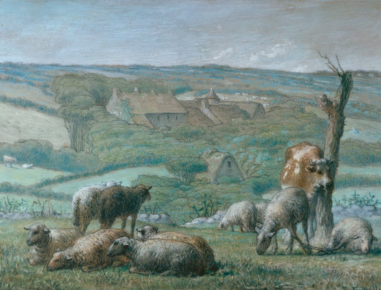 De Boerderij in Lieu-Bailly, 1871 door Jean-Francois Millet