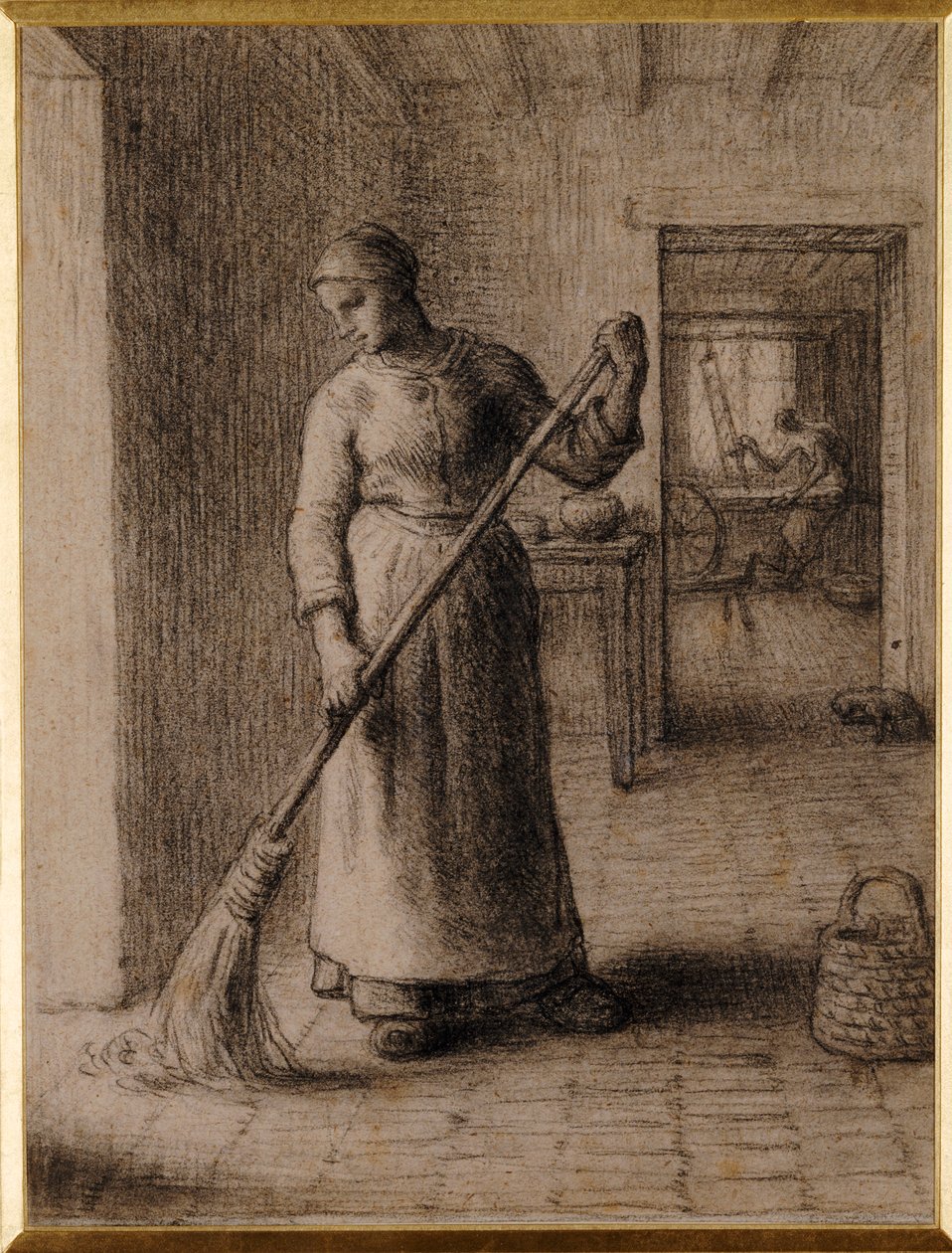 Vrouw die haar Huis Veegt door Jean Francois Millet