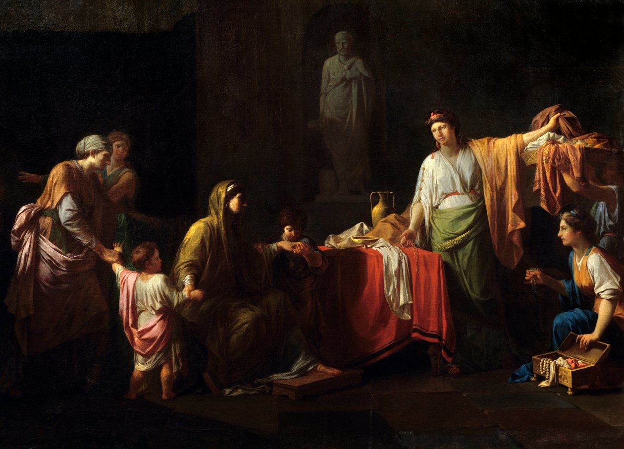 (detail) Cornelie (189 - 110 v.Chr.) moeder van de Gracchen - Tiberius Sempronius Gracchus en zijn broer Caius Sempronius Gracchus, Romeinse staatslieden door Jean François Pierre Peyron