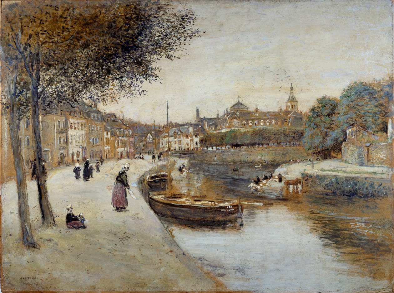 Een kanaal in Quimperle door Jean Francois Raffaelli