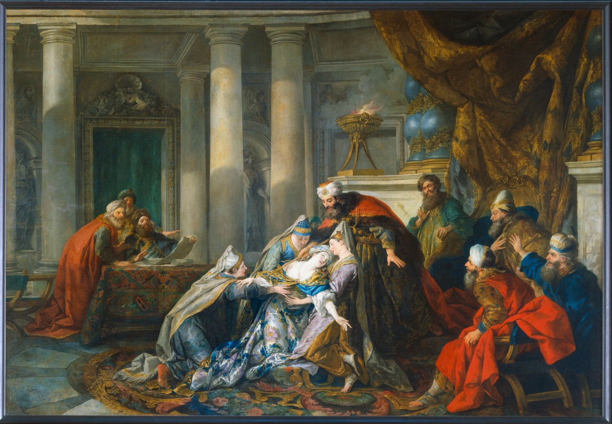 Het flauwvallen van Esther ... door Jean François de Troy