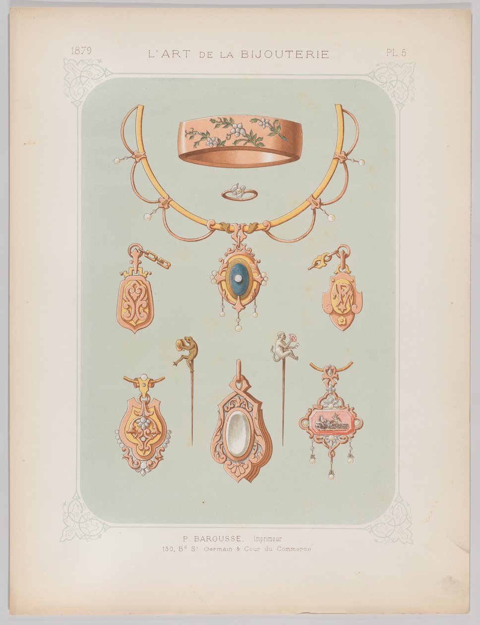 Sieradenontwerpen in Goud en Roze Goud, 1879 door Jean François Barousse