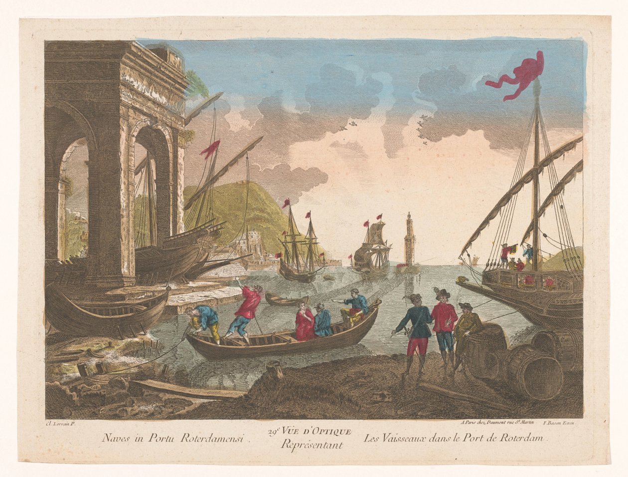 Gezicht op boten en schepen in de haven te Rotterdam door Jean François Daumont