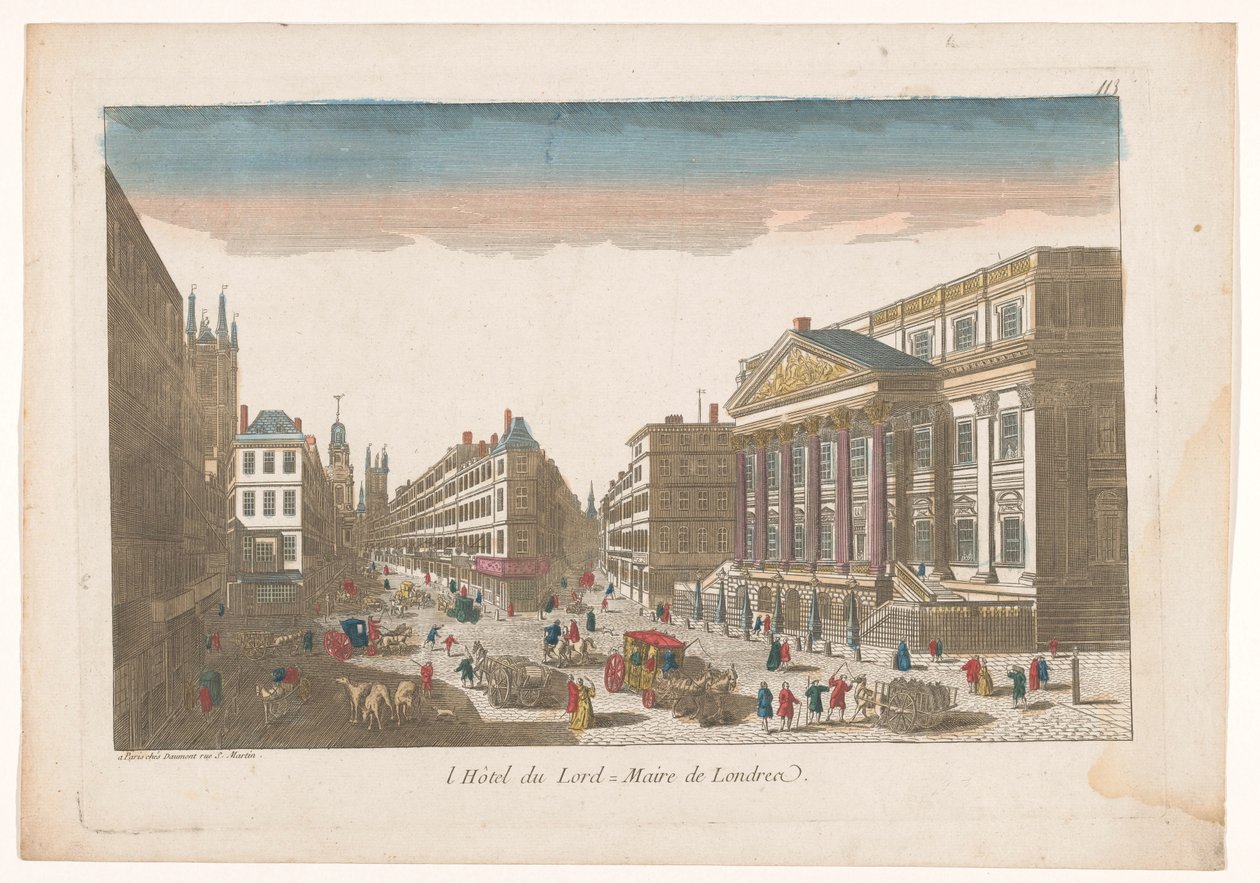Gezicht op het Mansion House te Londen door Jean François Daumont