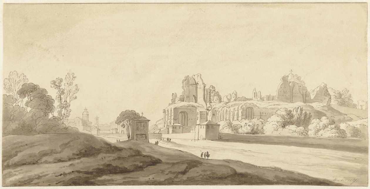 Gezicht op de ruïnes van het paleis op de Palatijn te Rome door Jean Grandjean (attributed to)