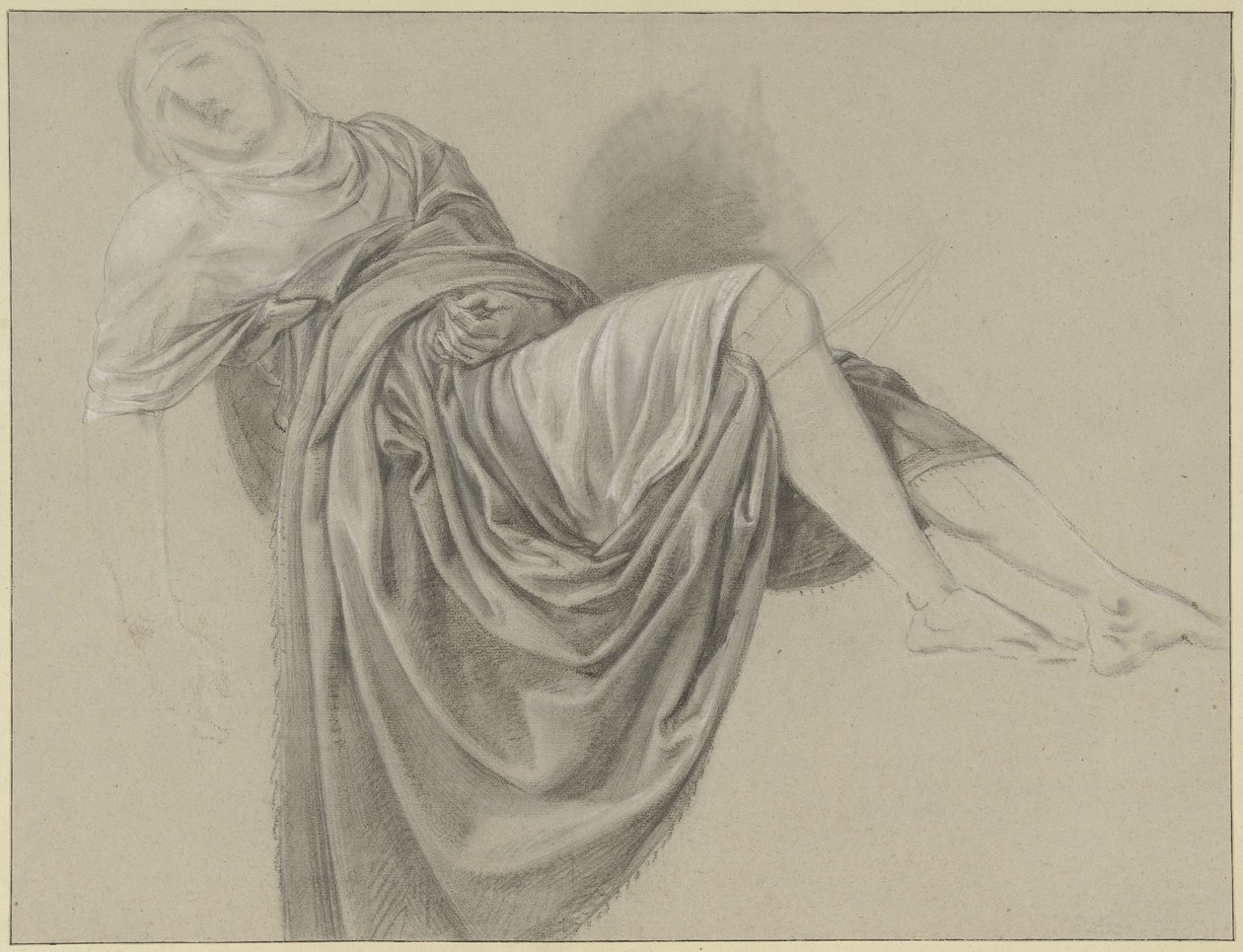 Draperiestudie van een liggende vrouw door Jean Grandjean