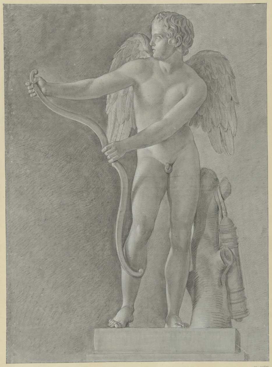 Studie naar een standbeeld van Cupido die zijn boog spant door Jean Grandjean