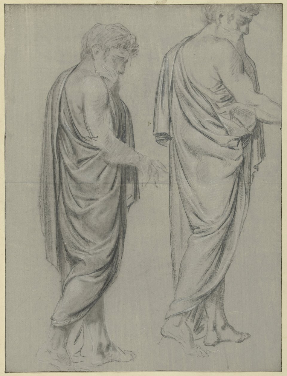 Twee draperiestudies van een lopende man, naar rechts door Jean Grandjean