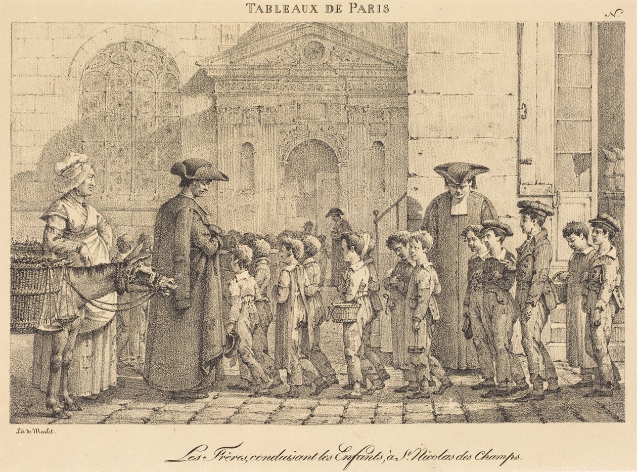 De broeders leiden de kinderen naar St. Nicolas des Champs door Jean Henri Marlet