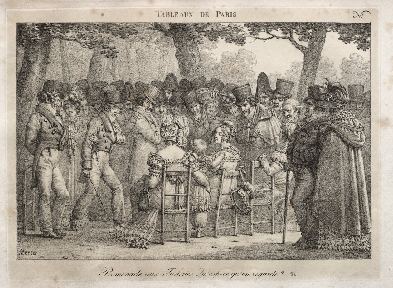 Scènes van Parijs: Promenade in de Tuilerieën. Waar kijken ze naar? door Jean Henri Marlet