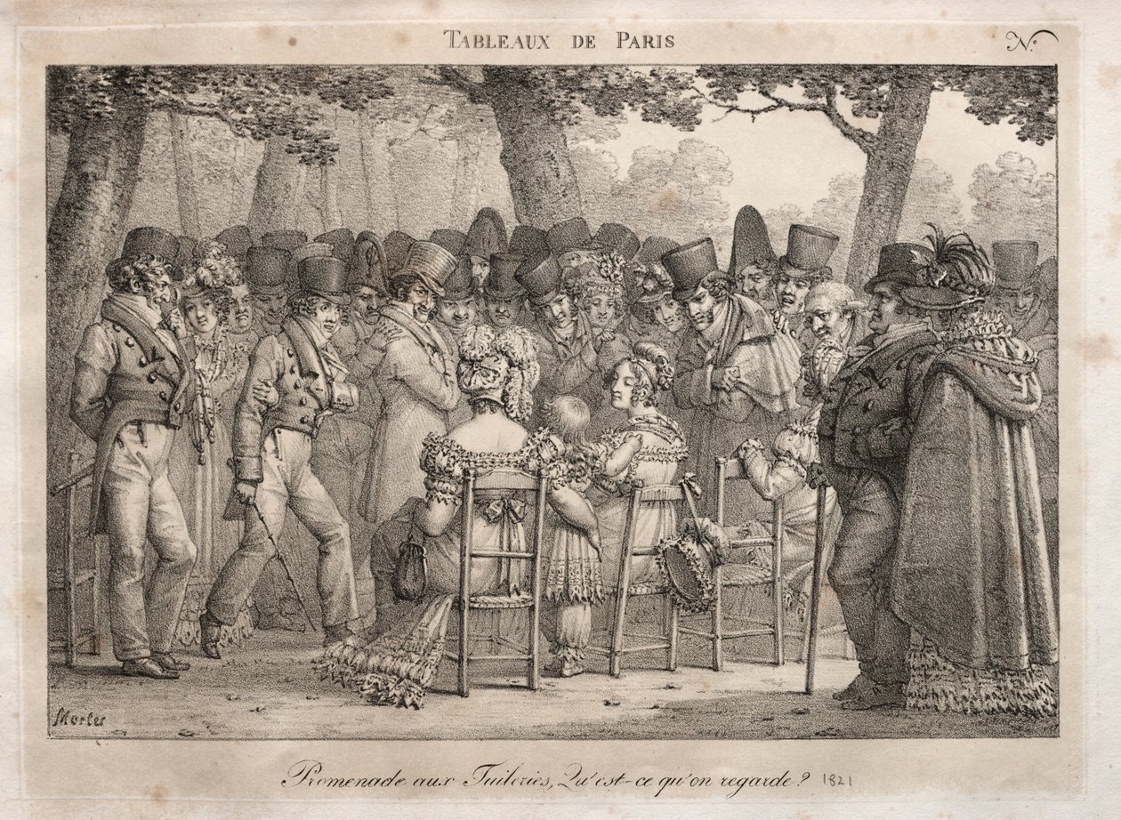 Scènes van Parijs: Promenade in de Tuilerieën. Waar kijken ze naar door Jean Henri Marlet