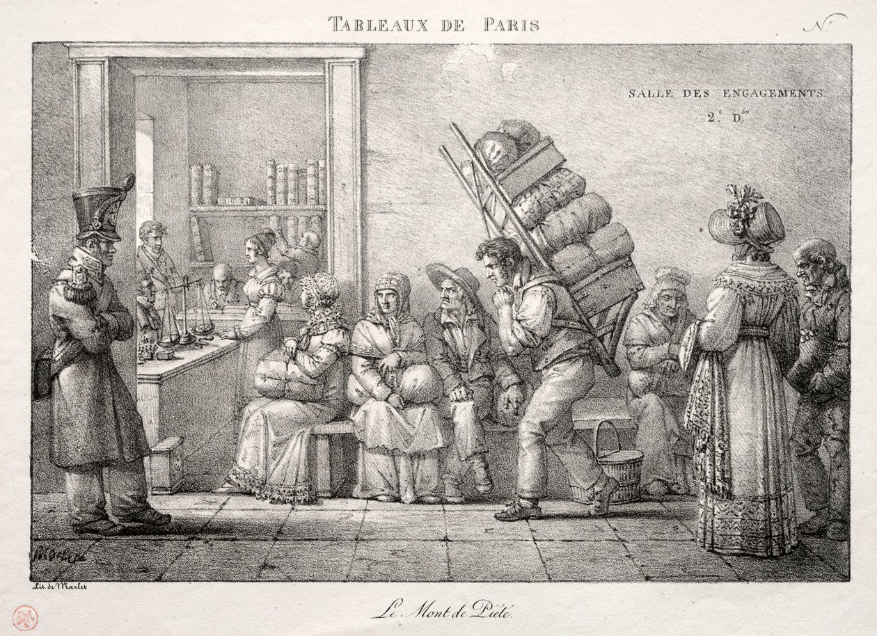 Scènes van Parijs: Het Pandjeshuis door Jean Henri Marlet