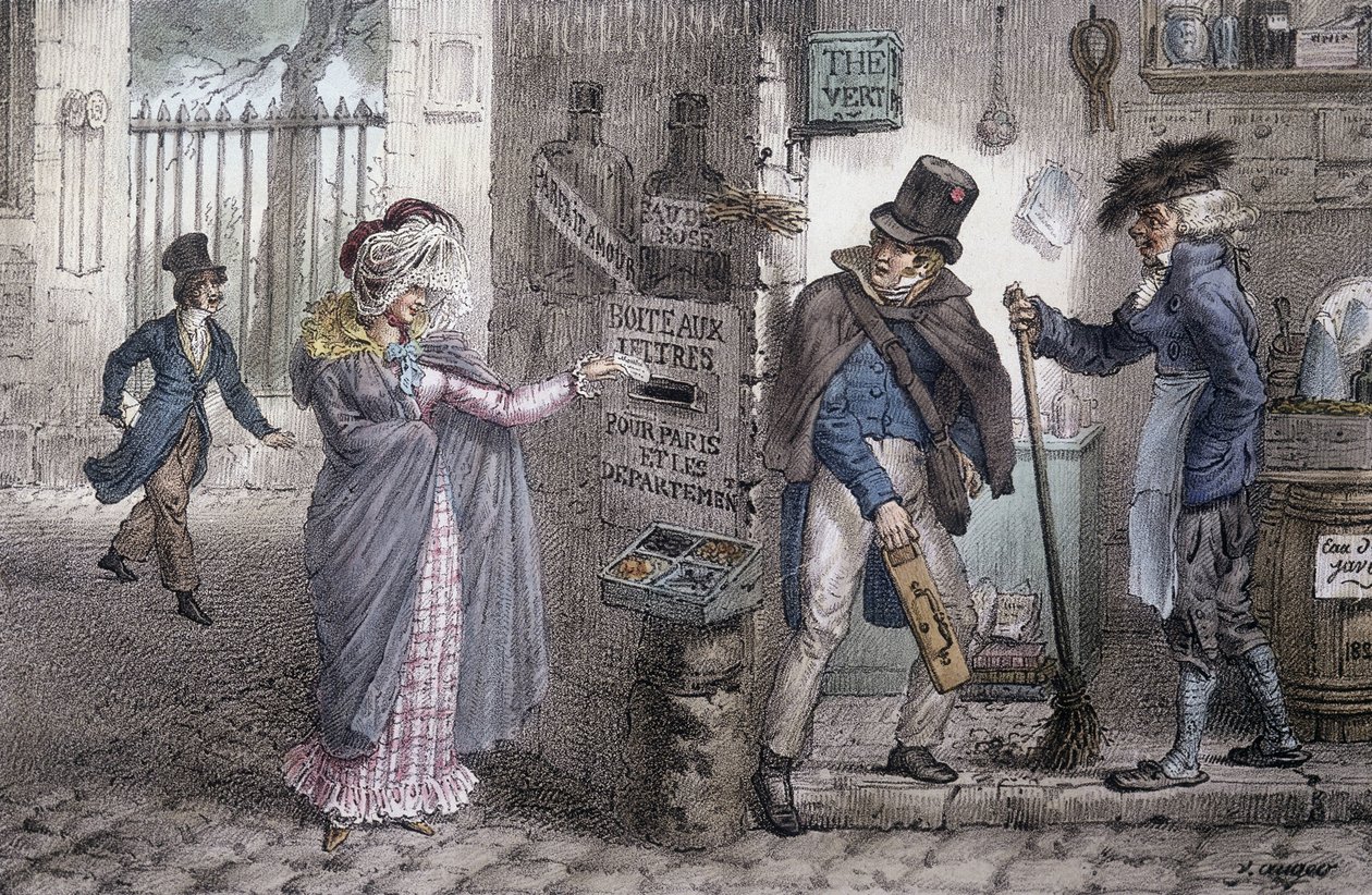 De brievenbus - Lithografie van Marlet, eind 19e eeuw door Jean Henri Marlet