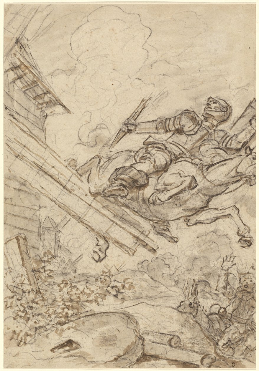 Don Quichot Aanvallend de Windmolen door Jean-Honore Fragonard