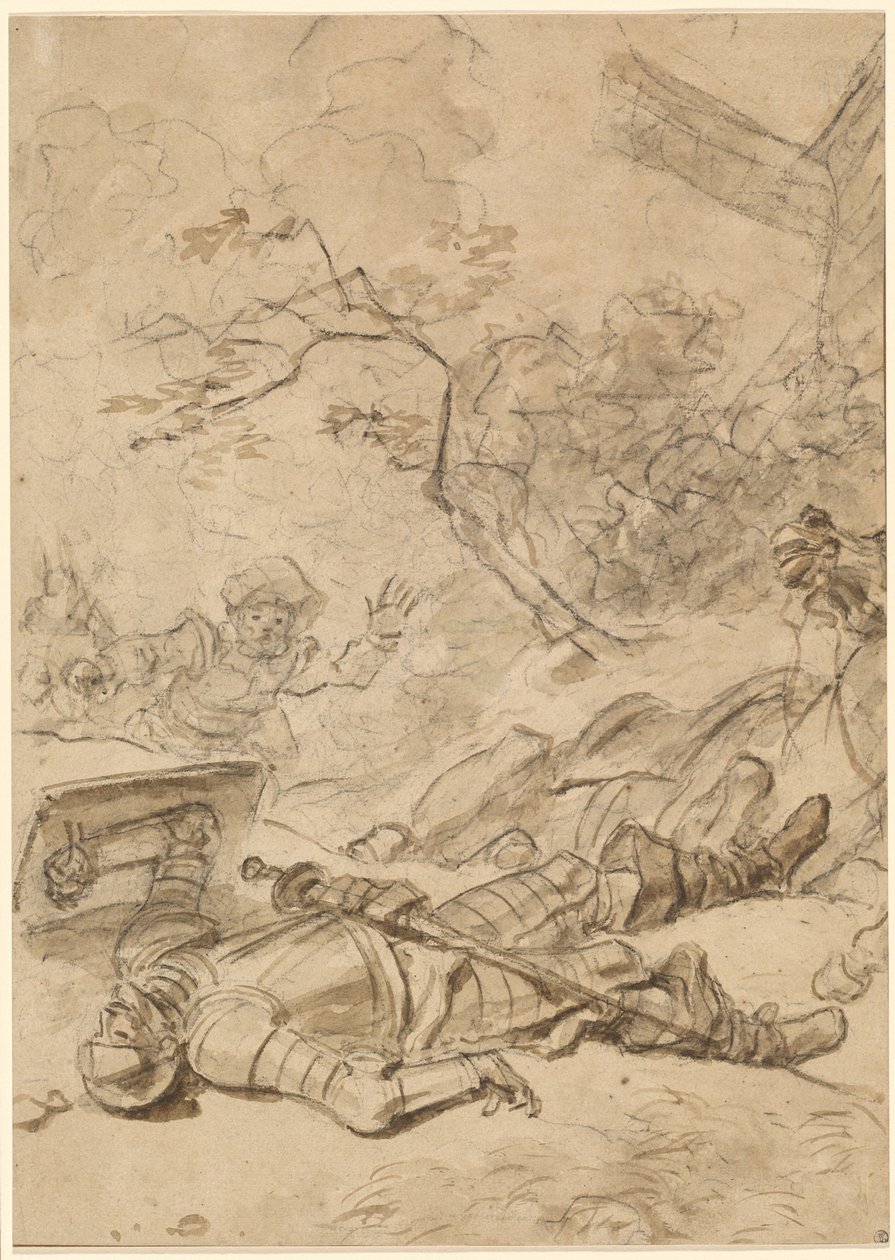 Don Quichot verslagen door de windmolen door Jean Honore Fragonard