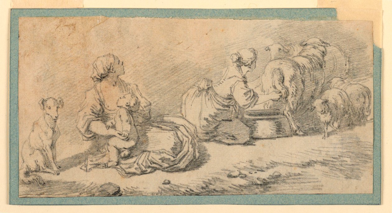 Tekening, Pastorale scène, ca. 1770 door Jean Honore Fragonard
