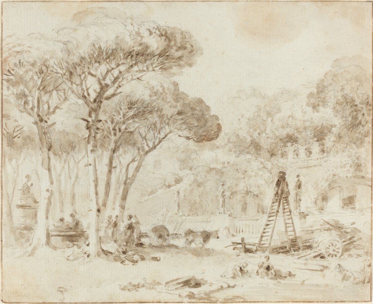 Tuinen van een Italiaanse Villa (Villa Medici?) door Jean Honore Fragonard