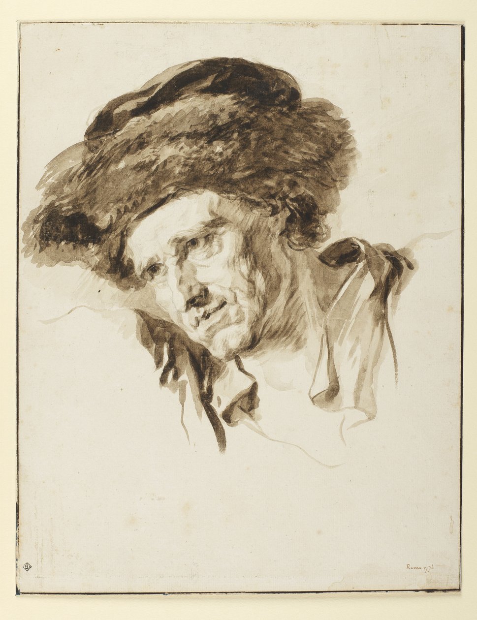 Hoofd van een man met een bontmuts, 1774 door Jean Honore Fragonard