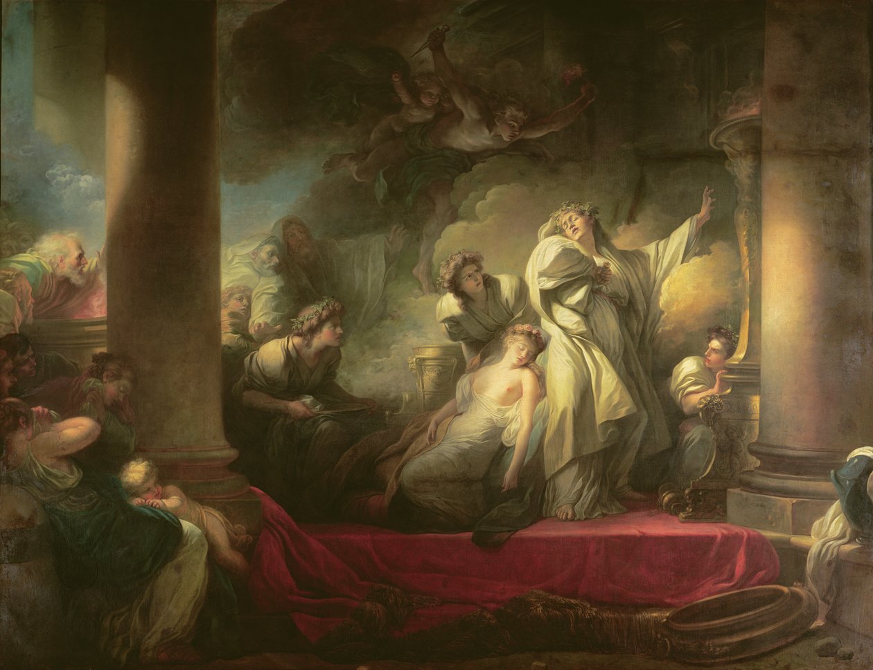 Hogepriester Coresus offert zichzelf om Callirhoe te redden, scène uit 