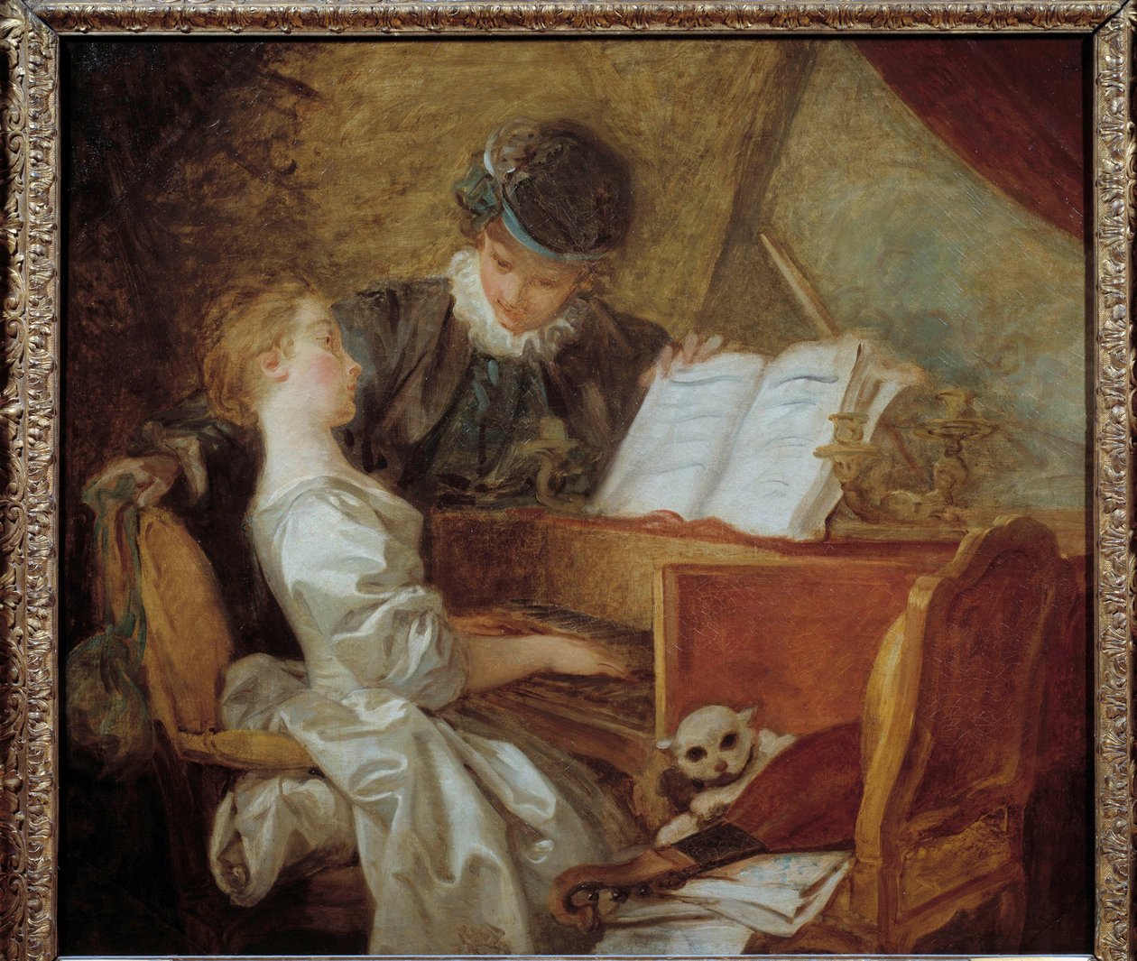 De muziekles. Schilderij door Jean-Honoré Fragonard (1732-1806) door Jean Honore Fragonard