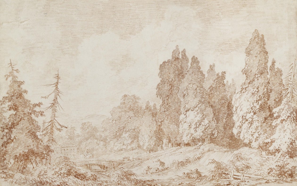 Landschap met een brug, ca. 1760 door Jean Honore Fragonard
