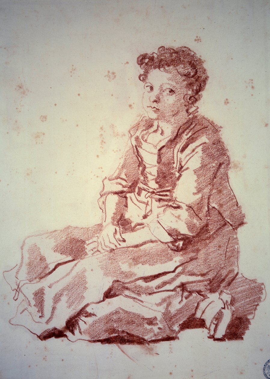 Klein meisje zittend op haar hielen. Sanguine door Jean Honore Fragonard (1732-1806) 1774 Besancon, Musee des Beaux Arts door Jean Honore Fragonard