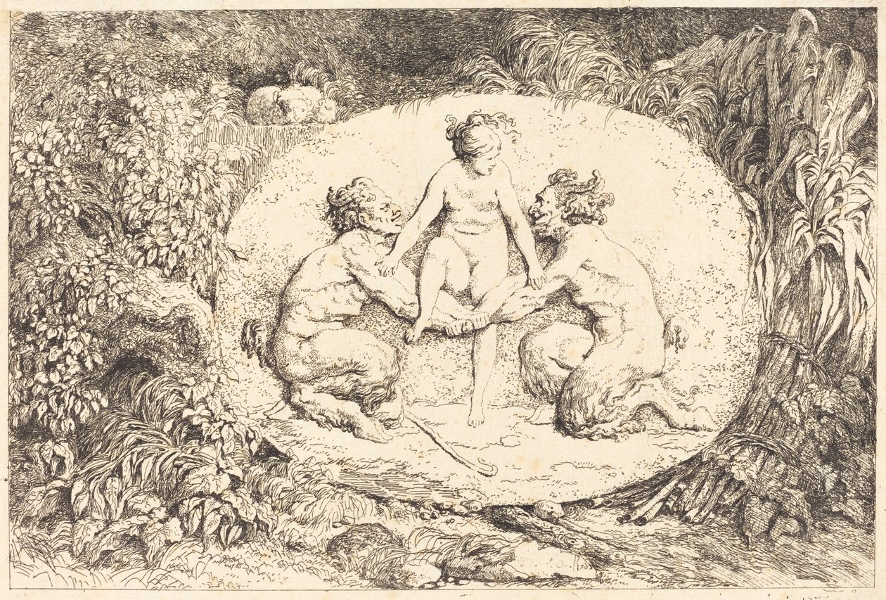 Nimf ondersteund door twee saters door Jean Honore Fragonard