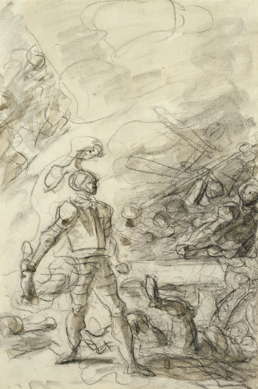 Orlando overwint een bandiet met een brandend stuk hout door Jean Honore Fragonard