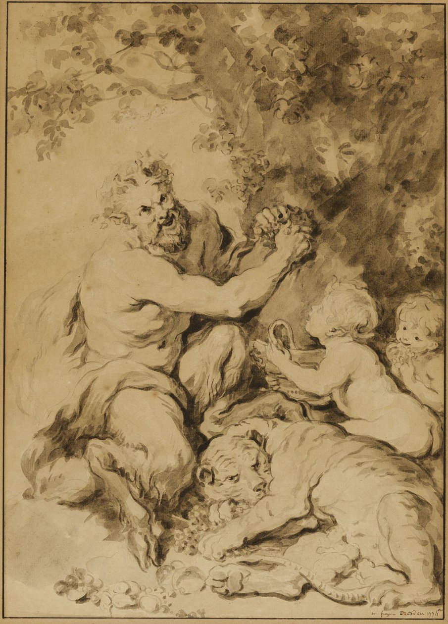 Sater die Druiven Perst naast een Tijger door Jean Honore Fragonard