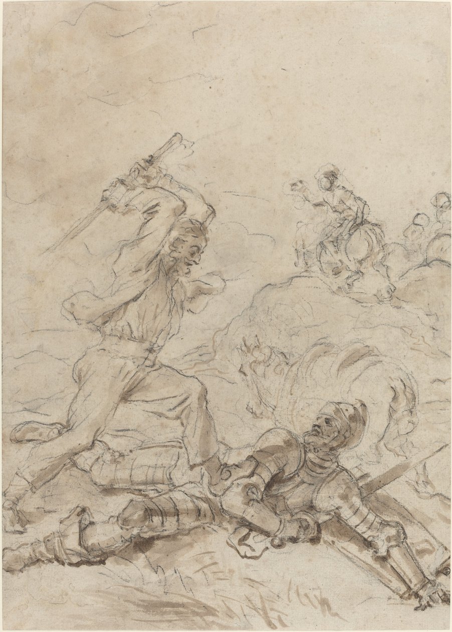 De Muilezel Drijver Aanvallend Don Quichot Terwijl Hij Weerloos op de Grond Ligt door Jean Honore Fragonard