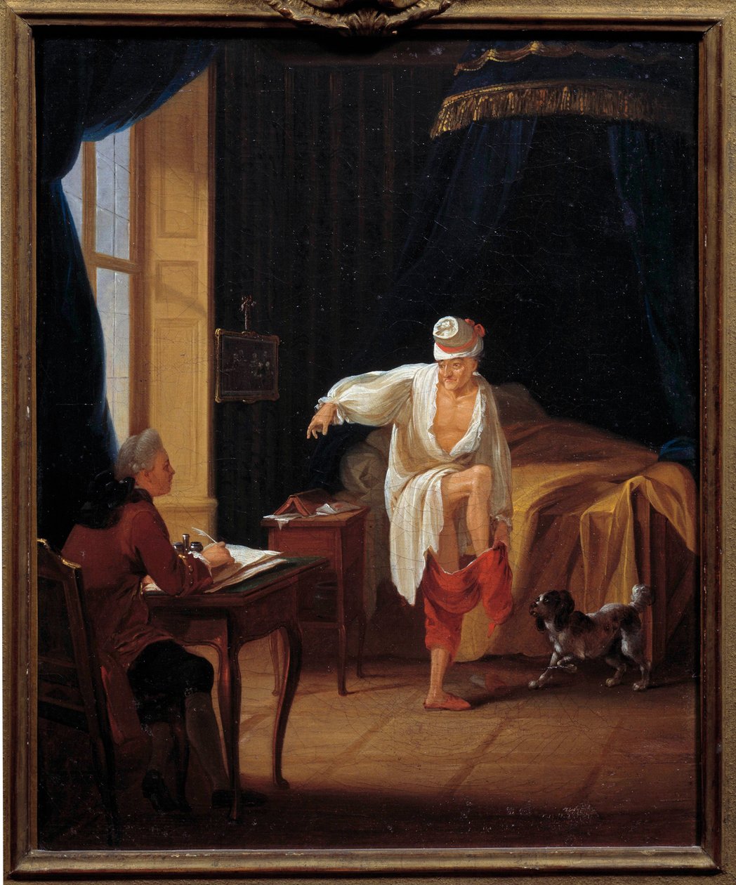 De schrijver en filosoof Voltaire (1694-1778) dicteert aan zijn secretaris Collini in Ferney door Jean Huber