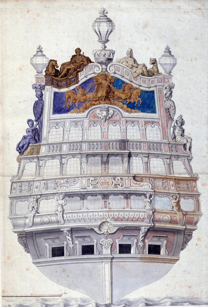 Decoratie van de achtersteven van het schip Le Soleil Royal door Jean I  Berain