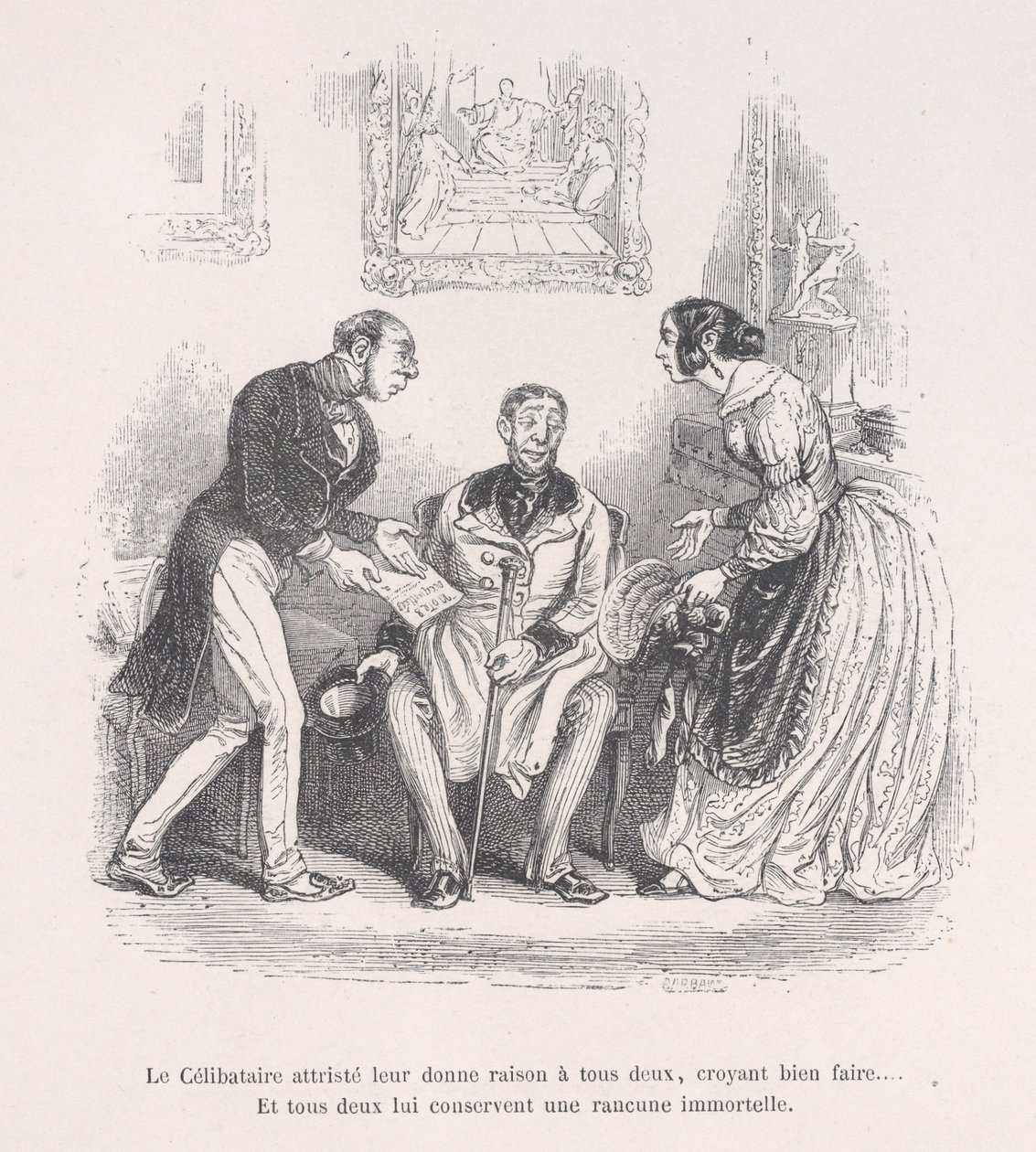 De rouwende weduwe geeft hen beiden het recht om goed te doen.... En ze behouden beiden een eeuwige..., 1843 door Jean Ignace Isidore Gérard