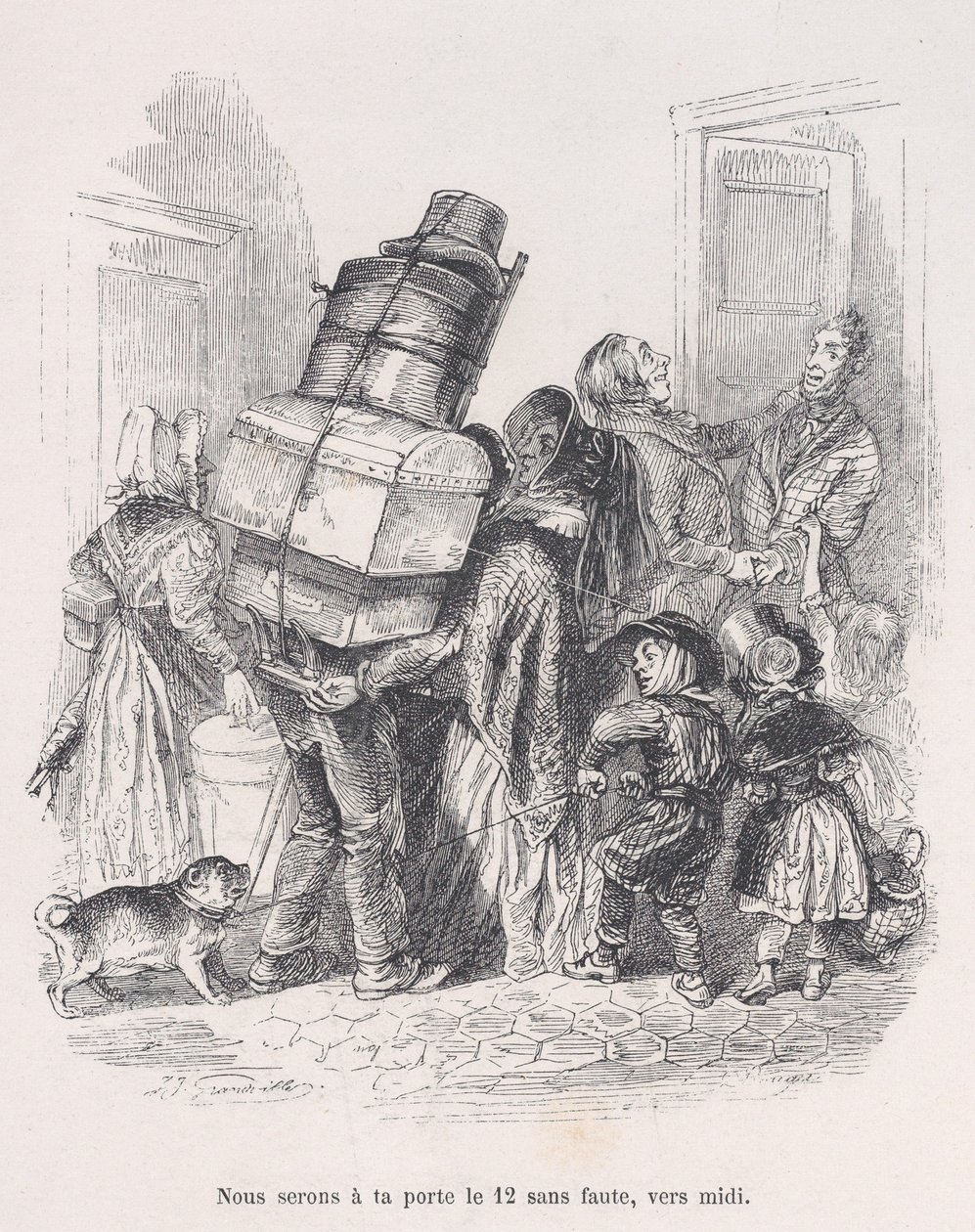 We zullen zonder mankeren om twaalf uur bij uw deur zijn. uit de Kleine Ellende van het Menselijk Leven, 1843 door Jean Ignace Isidore Gérard