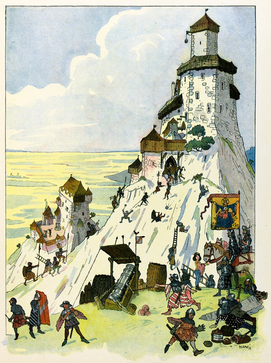 Het verhaal van de Elzas vertelt de kinderen door Oom Hansi door Jean Jacques Waltz dit Hansi (1873-1951), privécollectie: Beleg van het kasteel D