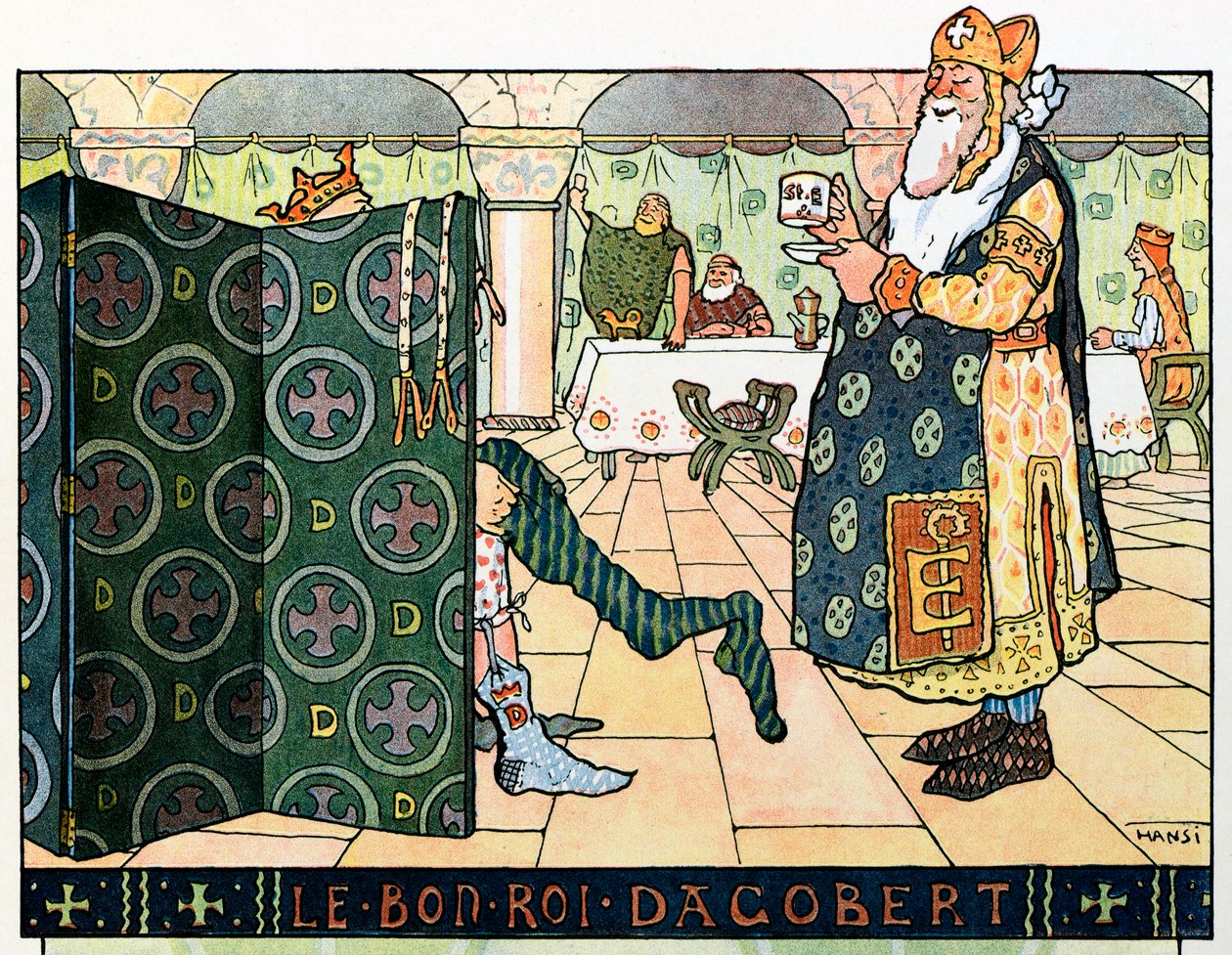 Het verhaal van de Elzas vertelt de kinderen door Oom Hansi door Jean Jacques Waltz alias Hansi (1873-1951), privécollectie: De Goede Koning Dagobert (ca. 602- ca. 639) door Jean-Jacques (1873-1951) Waltz