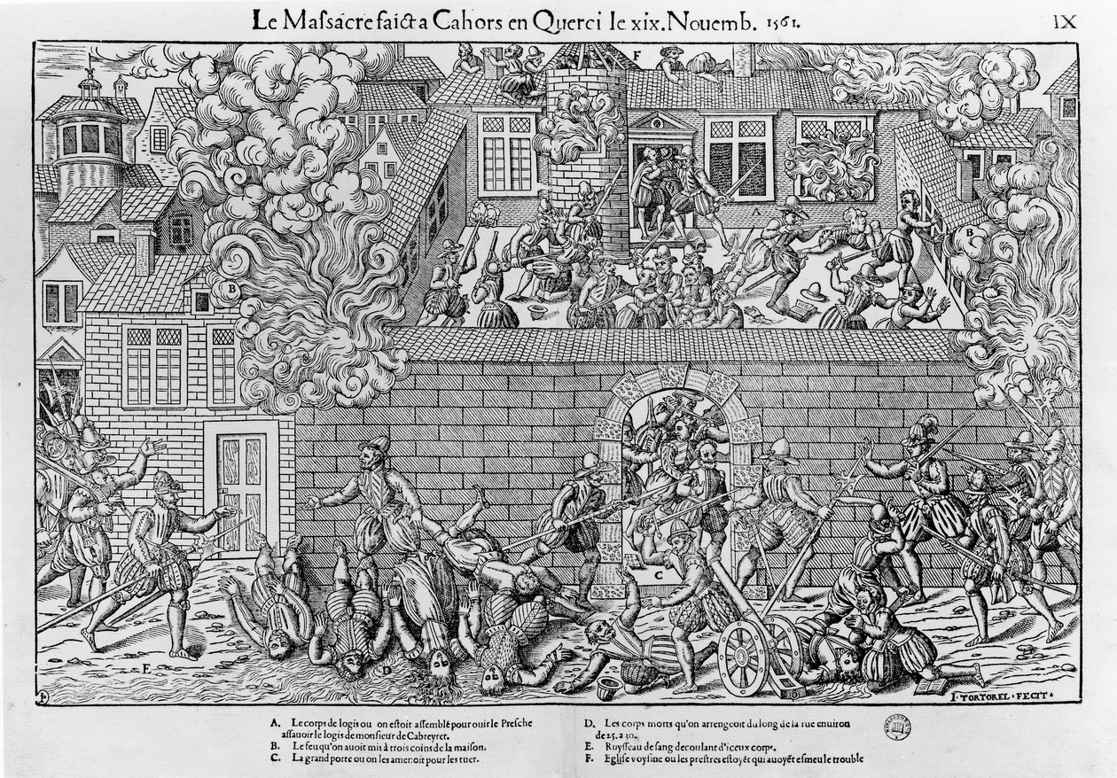 Het bloedbad van Cahors door Jean Jacques (after) Perrissin