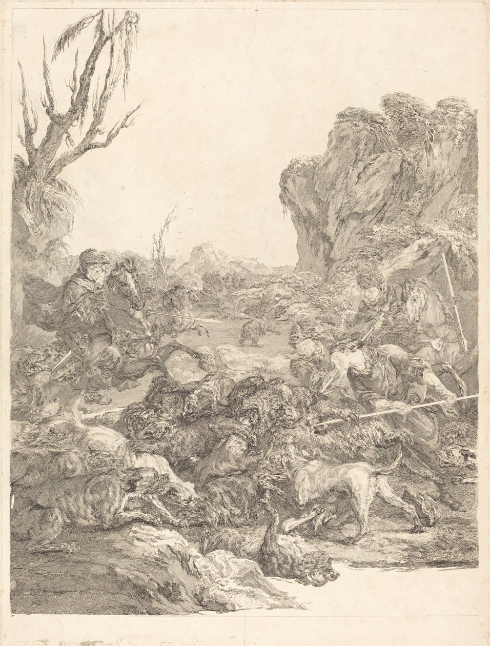 Een berenjacht door Jean Jacques Flipart after Carle Van Loo