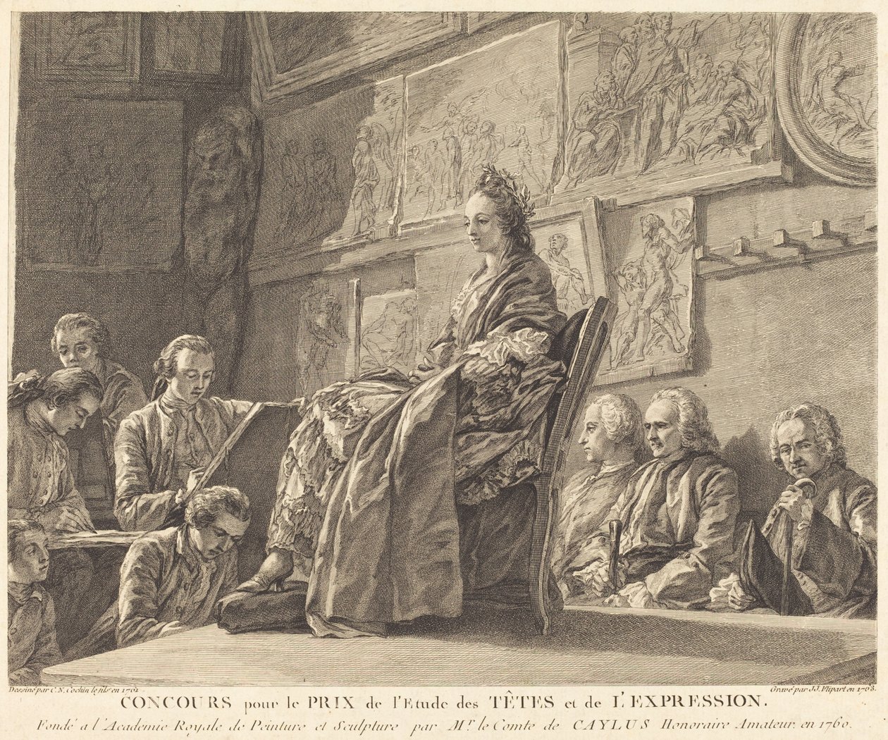 Wedstrijd voor de Prijs voor de Studie van Hoofden en Expressie door Jean Jacques Flipart after Charles Nicolas Cochin II