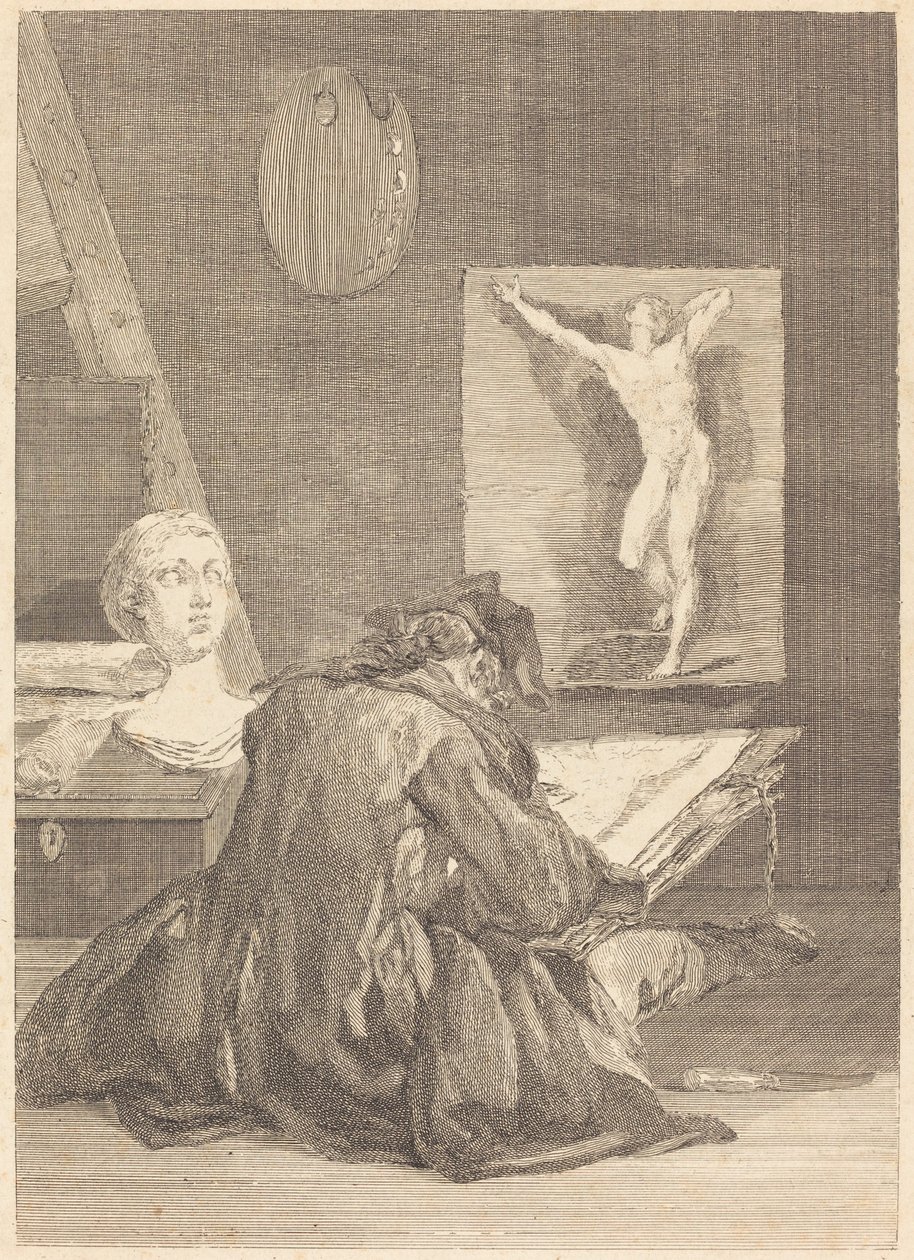 De Tekenaar door Jean Jacques Flipart after Jean Siméon Chardin