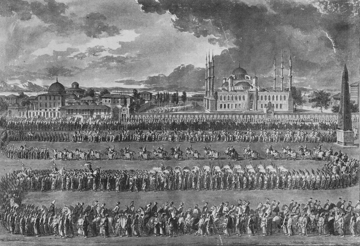 Processie van de Sultan op het Hippodroom door Jean Jacques Francois Le Barbier