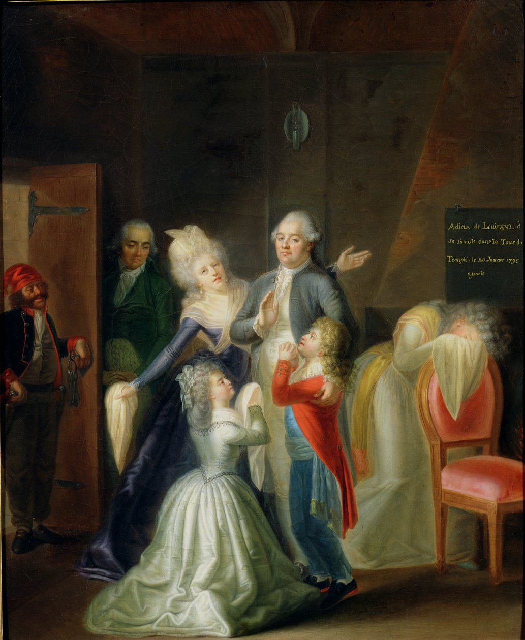 Afscheid van Lodewijk XVI door zijn familie in de Tempel, 20 januari 1793 door Jean Jacques Hauer