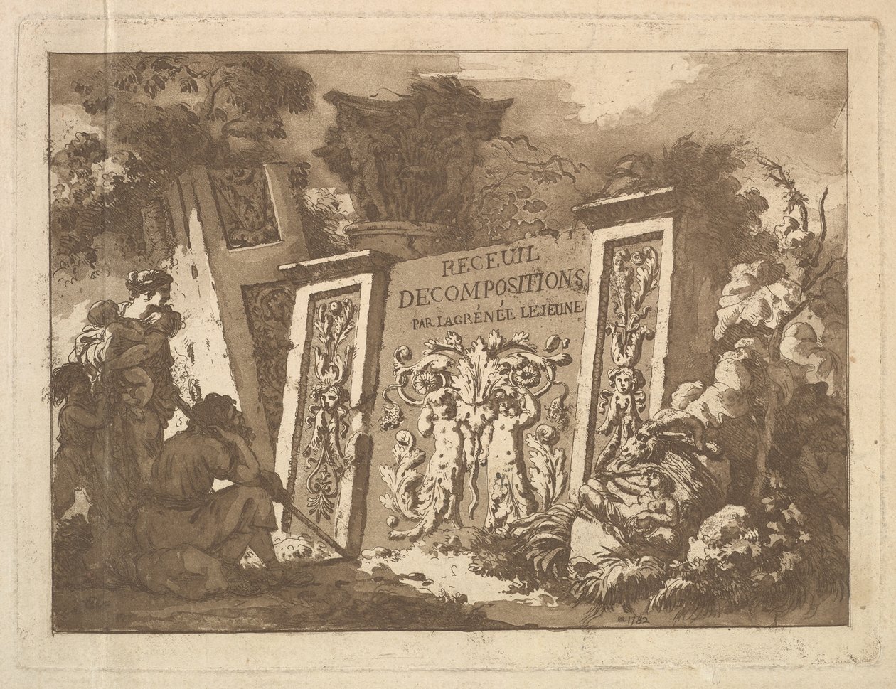 Frontispice, uit Recueil de Compositions par Lagrenée Le Jeune Collection of Compositio..., 1782 door Jean Jacques Lagrenee