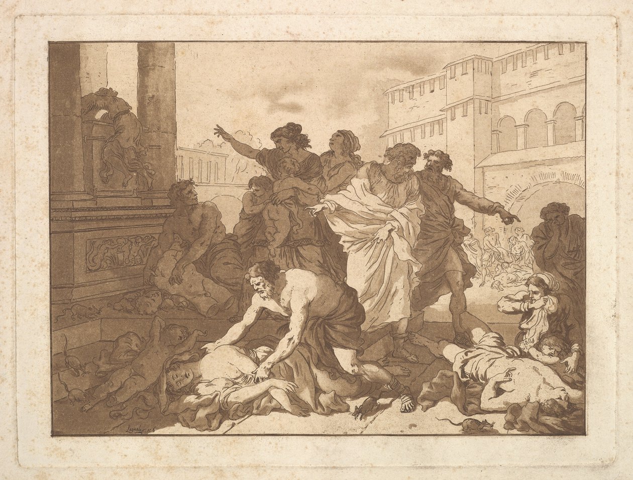 De Pest onder de Filistijnen, in een album met R..., 1782-1821 door Jean Jacques Lagrenee