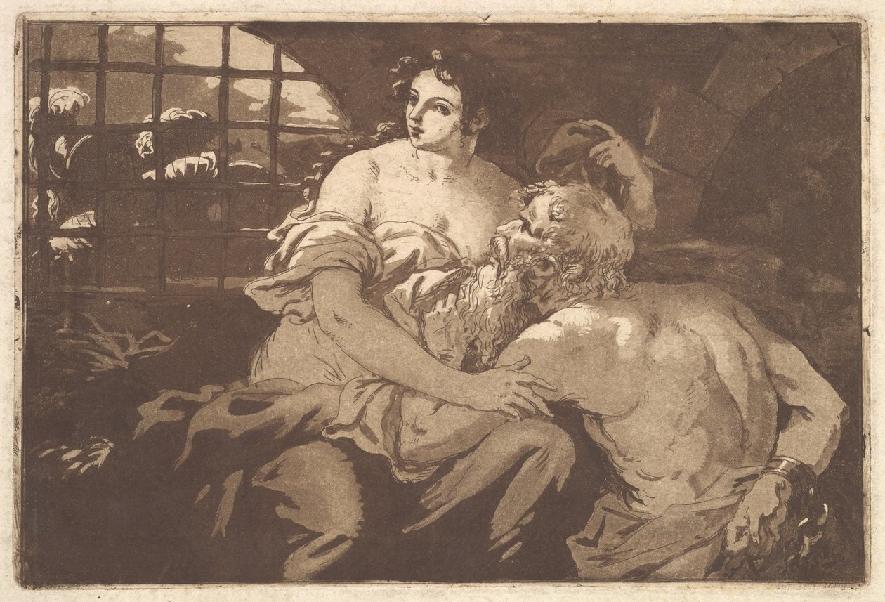 La charité romain Romeinse Liefdadigheid, in een album met Recueil de Compositions par..., 1782-1821 door Jean Jacques Lagrenee
