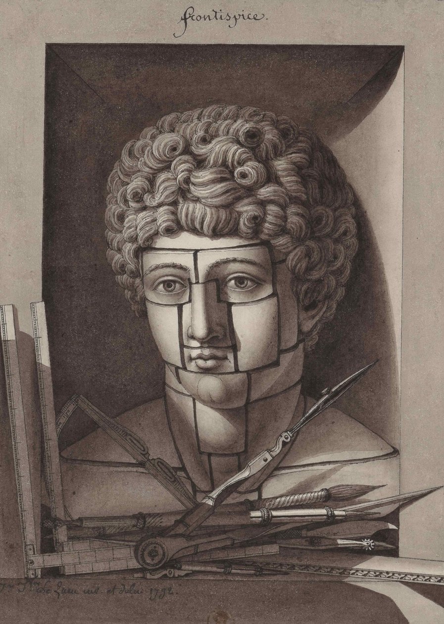 Frontispice de la Nouvelle méthode appliquée aux principes élémentaires du dessin, 1792 door Jean Jacques Lequeu