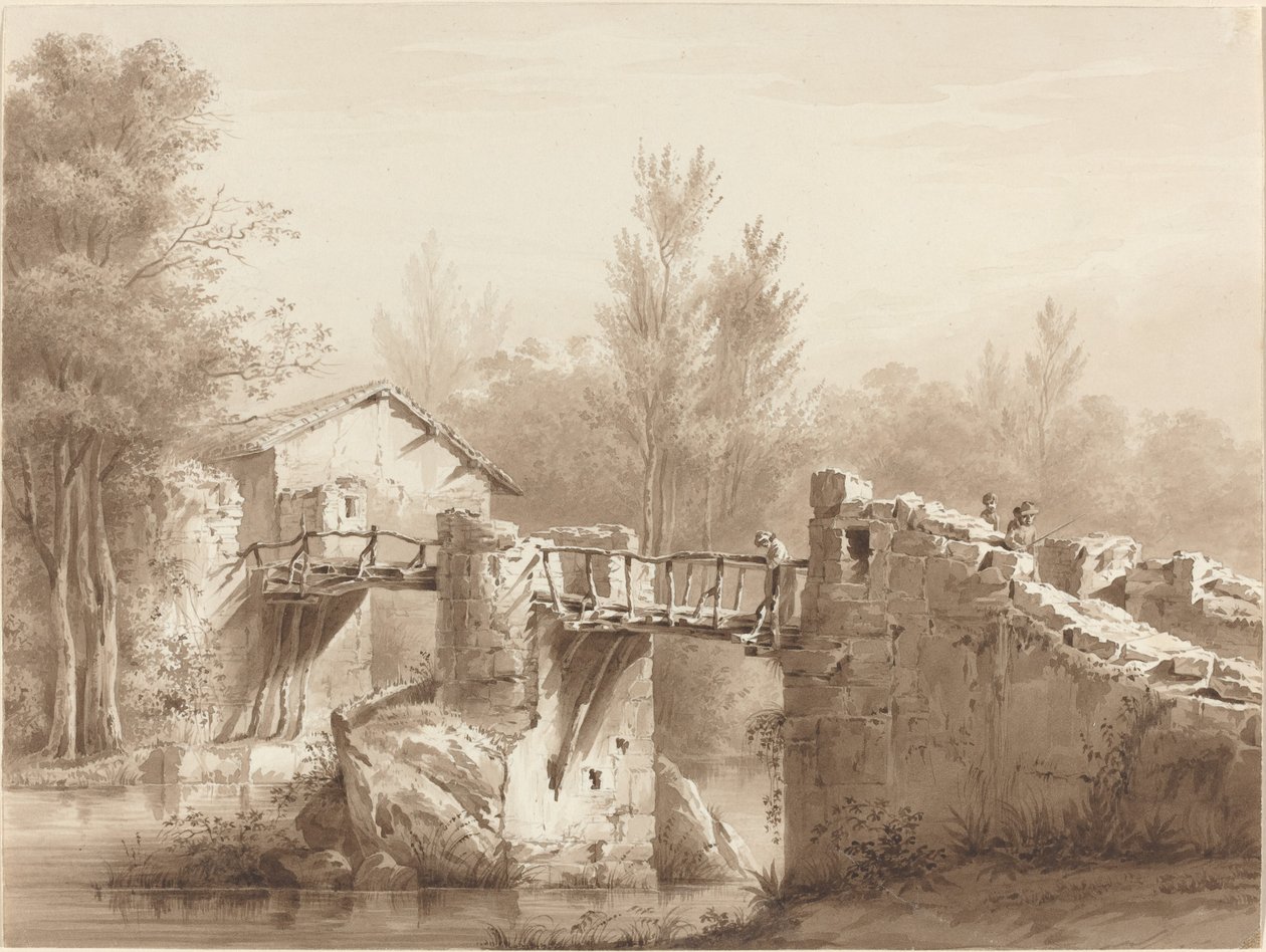 Een Landweg over een Oude Brug door Jean Jacques de Boissieu